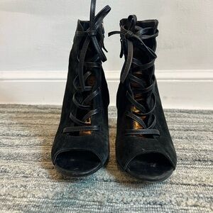 Sam Edelman Black Lace-Up Peep Toe Boots